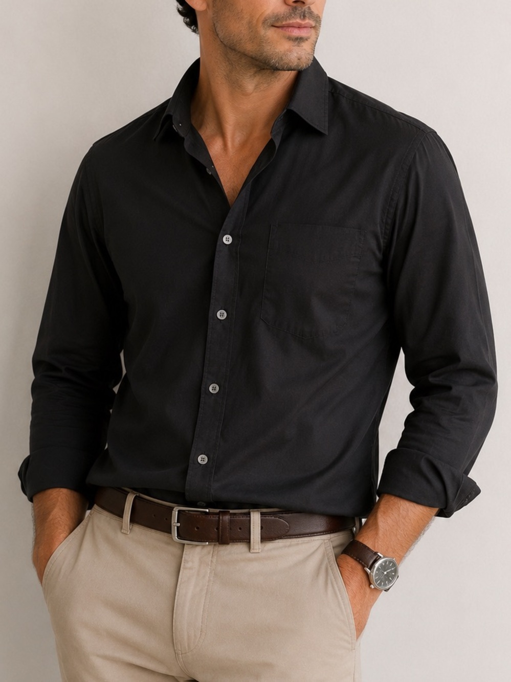 George Black Men's Dress Shirt with Label Detail